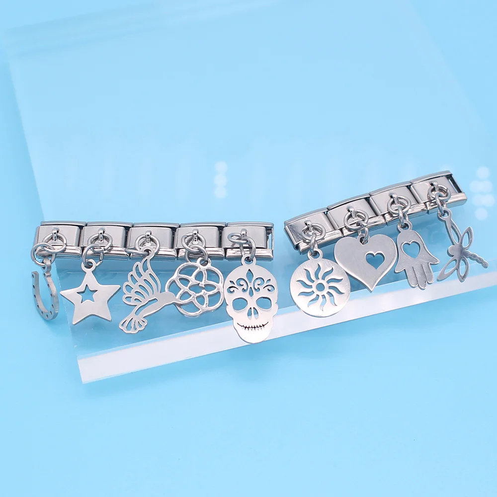 Браслет Hapiship 9 мм из нержавеющей стали с ромашками Sun Skull Birds Star Heart Italian Charm для