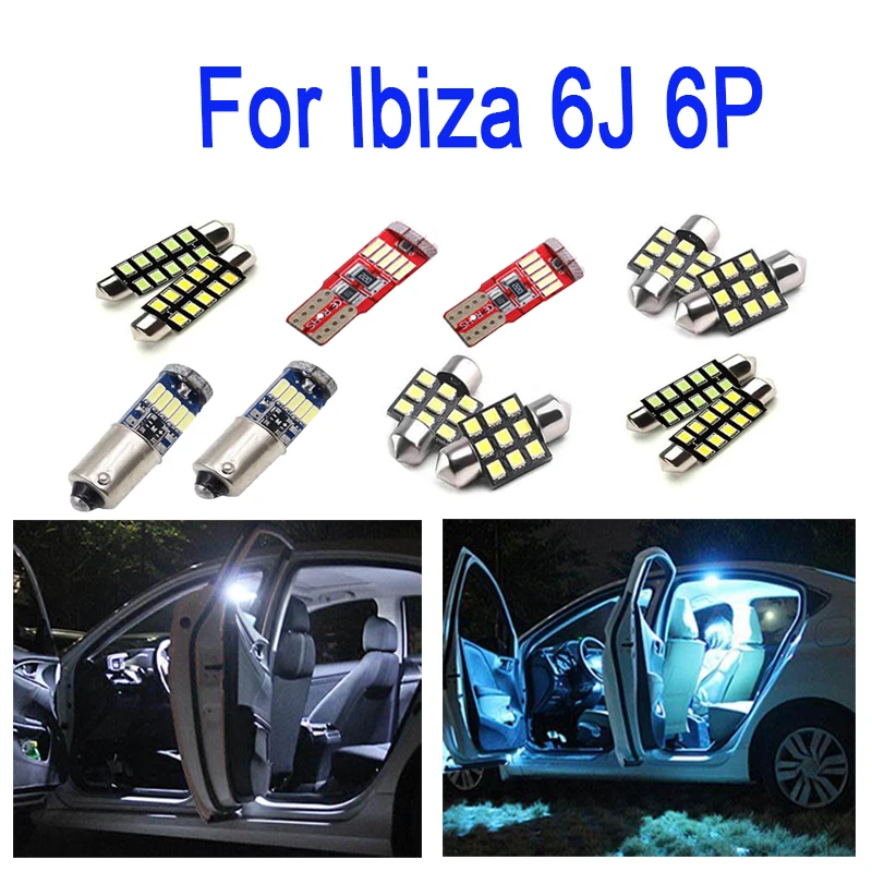 

8pcs LED License plate lamp + Interior dome Lights bulb kit for Seat for Ibiza V MK5 SPORTCOUPE ST 6J 6P (2009-2016)