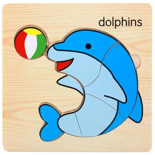 Деревянный 3D тигр, рыба морские животные головоломки доска Развивающие детские игрушки развивают Детские распознавания цвета и формы - Цвет: Dolphin