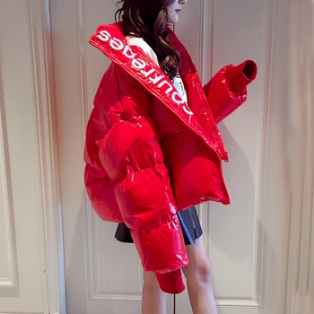 

2019 Winter Glossy Down Parka Thick Women's Waterproof Coat Embroidery Jacket Large Size Loose Winter Warm Snow Shiny Overcoat