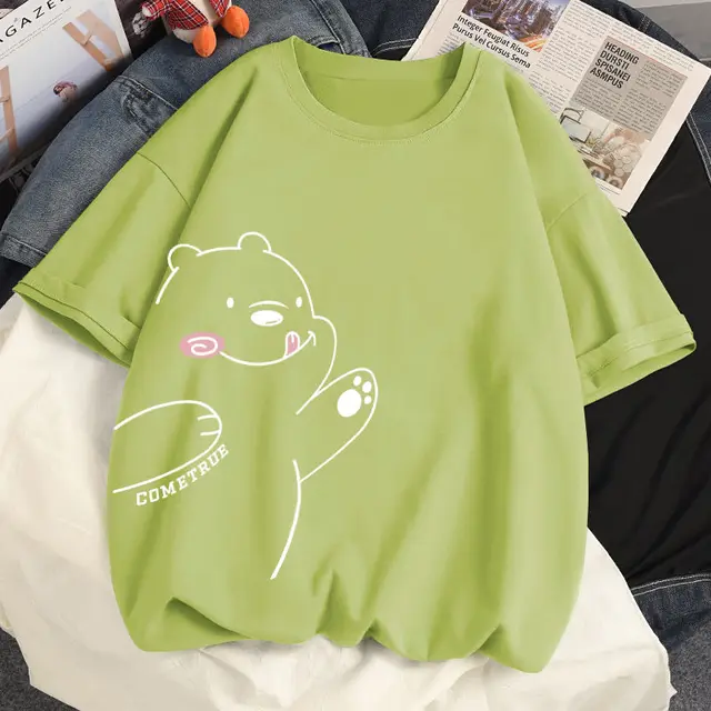 New Loose Large Size Spring And Summer Short-Sleeved Printed T-Shirt Female Students Korean Version Of The Wild green