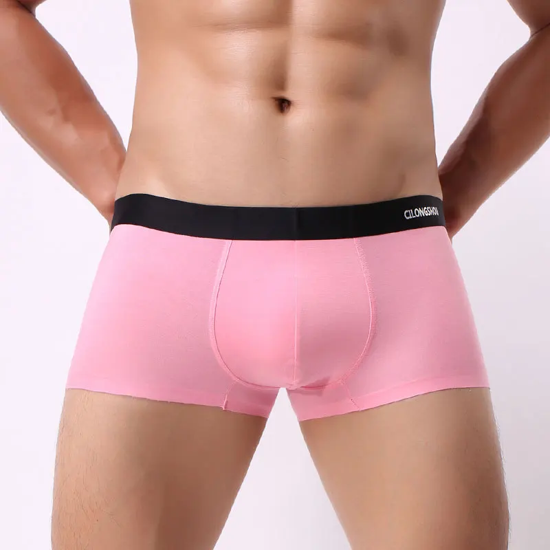 Traceless Modal Boxer Men's Traceless Solid Color Underwear Search Low Waist Comfortable Breathable One-piece Youth Men's Fashio - Color: Red