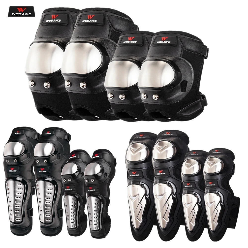 

WOSAWE 4Pcs/Set Stainless Steel Elbow Knee Pads Motorcycle Knee Pad Armor Moto Racing Knee Protective Gear Protector Guards Kit