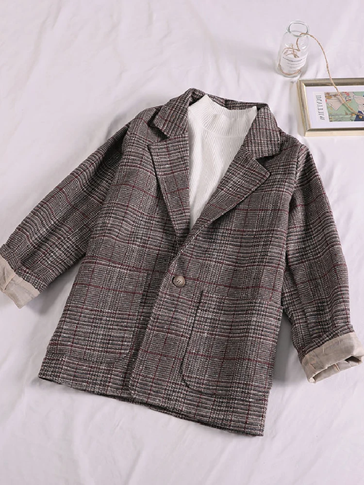 

MUMUZI 2019 new plaid chic retro suit jacket female preppy style spring and autumn casual blazers england style coats