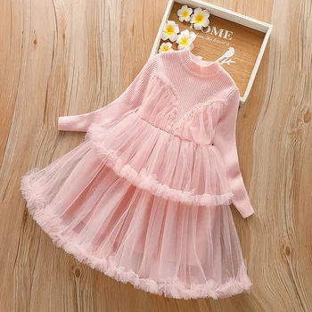 

Girl Princess Sweater Dress Long Sleeve Knitdress Child Spring Autumn Baby Girl Dress For Kids Sweet Party Dress For 3-12 Years