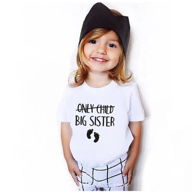 

Only Child Big Sister Kids Announcement Mommy To Be Pregnancy Shirt Funny Girls Short Sleeve Casual Tees Children Fashion Tops