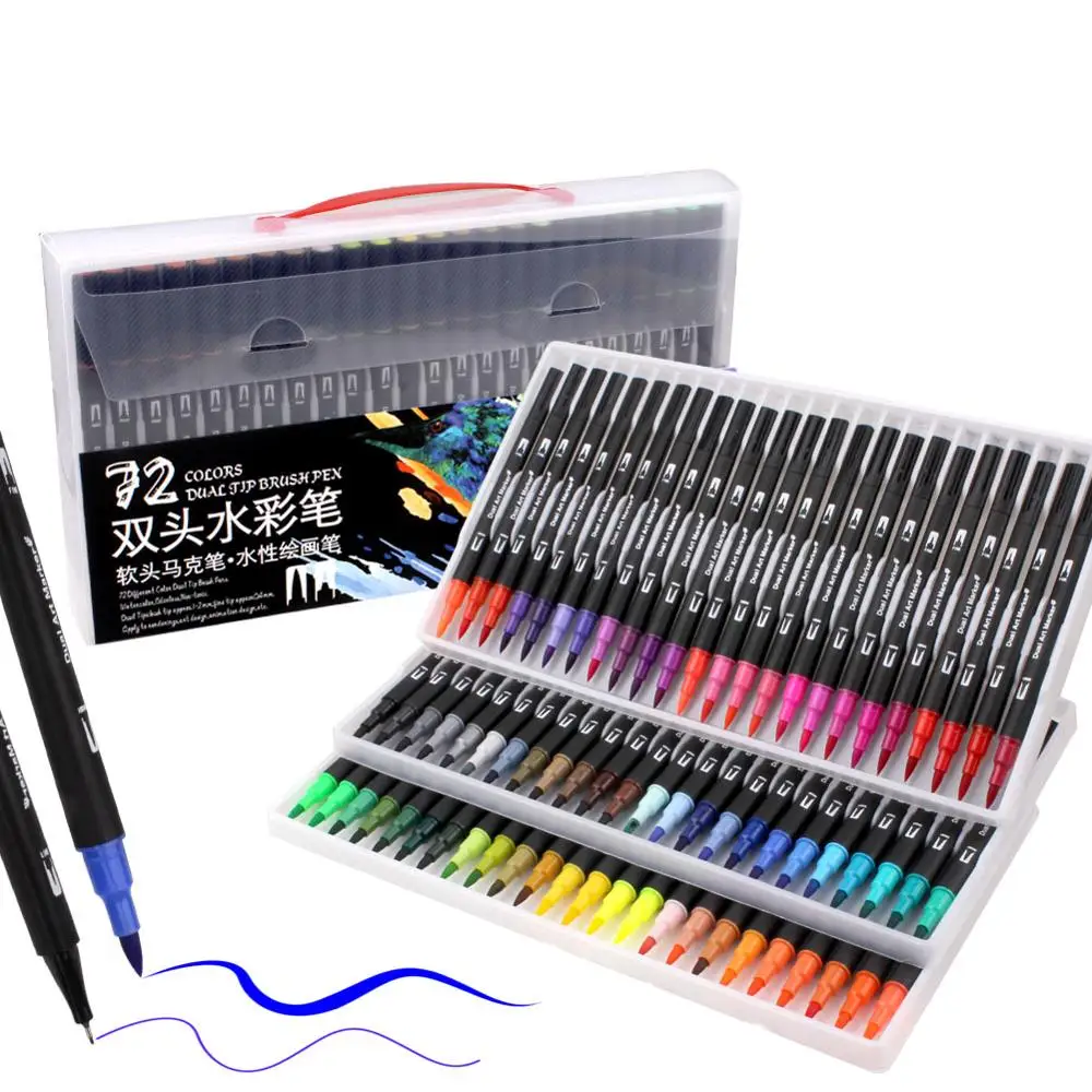 Dual Markers Brush Pen, Colored Pen Fine Point Art Marker & Brush Highlighter Pen for Adult Coloring Hand Lettering Writing Plan afbeelding