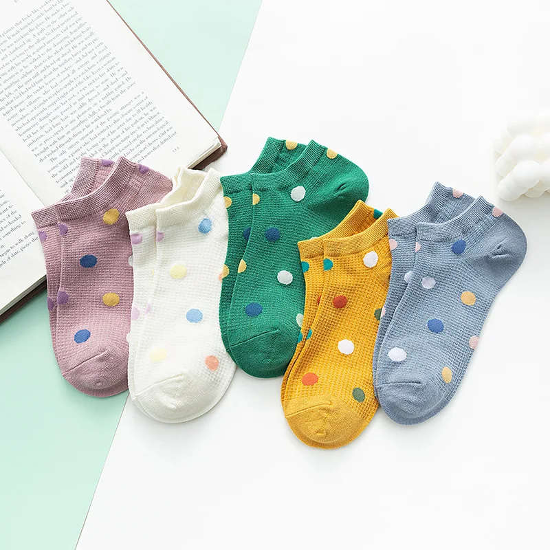 2020 New Fasahion Harajuku Style Women's Boat Socks Cute Girls Colorful Dot Ankle Low Colleage Short For | Женская одежда