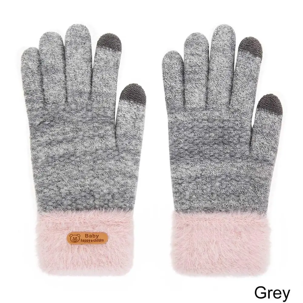 Evrfelan/ детские перчатки, зимние вязаные перчатки для мальчиков и девочек, однотонная теплая зимняя ручная одежда для детей, От 5 до 9 лет - Цвет: gray