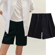 

Maxdutti 2021 Enlgand Style Fashion Shorts Women Simple Navy Cotton Summer Short Feminino Casual Bermuda Women Short