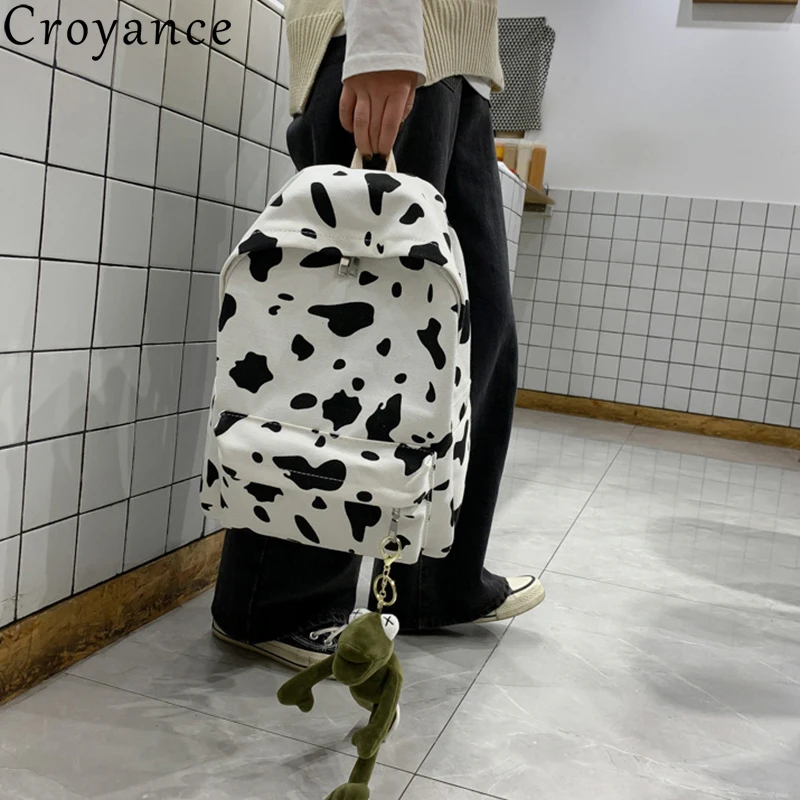 

Croyance 2pcs/set Cute Milk Cow Printing Backpack Women Canvas Travel Mochila School Bag For Teenager Girls Fashion Rucksack