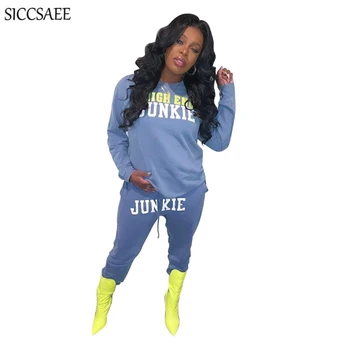 

Letter Printing Two Piece Set Loose Activewear Moleton Feminino Casual Sweat Suit Clothing Sets Ensemble Femme Tracksuit 2020