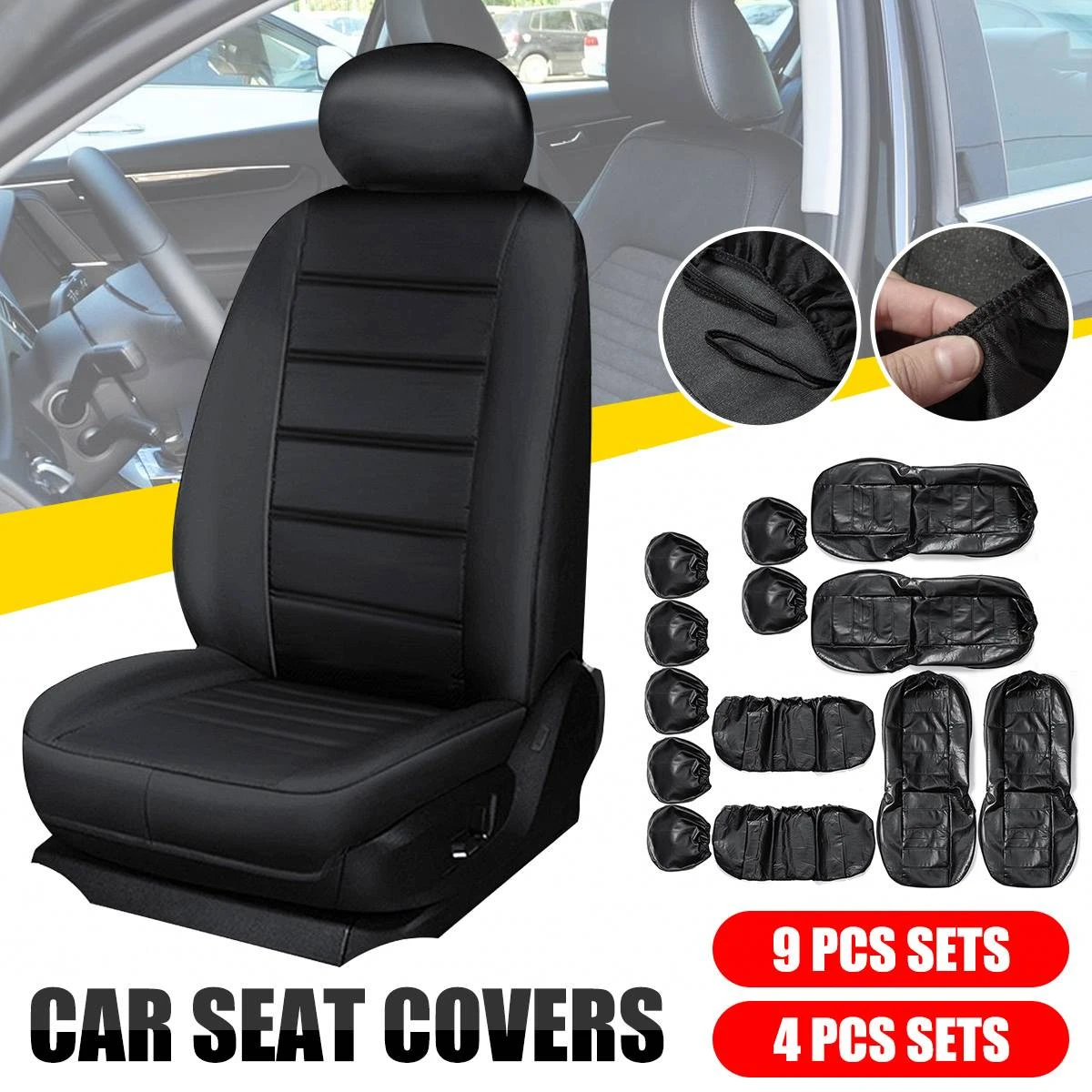 9PCS PU Leather Car Seat Cover Breathable Protector Cushion Universal Full Set