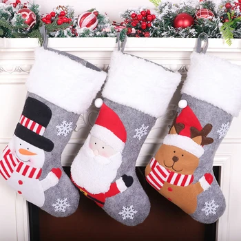 

Christmas Stockings Fabric Santa Claus Sock Gift Kids Candy Bag Snowman Deer Pocket Xmas Decoration For Christmas Tree Ornaments