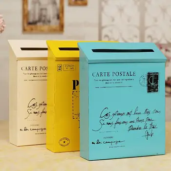 

Post Box Idyllic-type Wall-mounted Metal Mailbox Case Tin Newspaper Letter Mailbox Waterproof Post Box Lock Box Garden Oranment