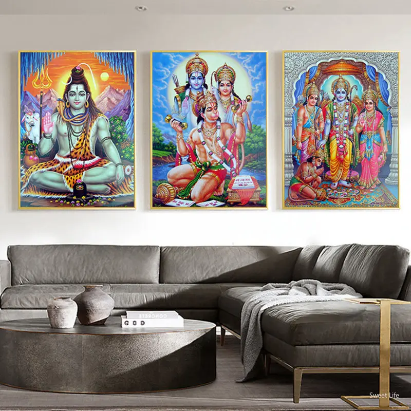 Индийская религия Shri Lakshmi Devi Saraswati Devi Ganesh холст художественные картины принты Декор для гостиной настенные художественные плакаты художественные работы