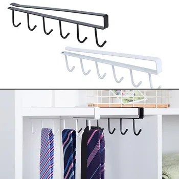 

6 Hooks Iron Kitchen Storage Racks Holders Single Row Hanger Cupboard Cup Bowl Hanging Shelf Holder Bathroom Cabinet Organizer
