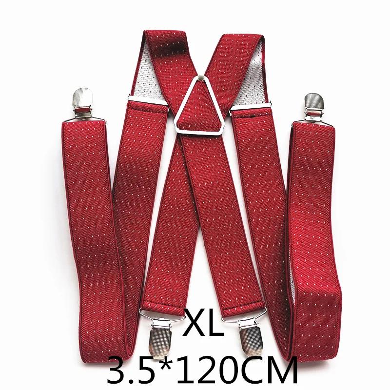 Jujube red-120cm Мужские подтяжки 3,5 см с принтом в горошек, высокое качество, 4 зажима, подтяжки, регулируемые эластичные подтяжки размера плюс, Женская праздничная одежда - Цвет: Jujube red-120cm