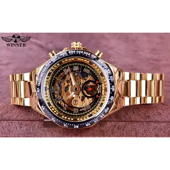 Winner mechanical sport design bezel golden watch mens watches top brand luxury montre homme clock men automatic skeleton watch