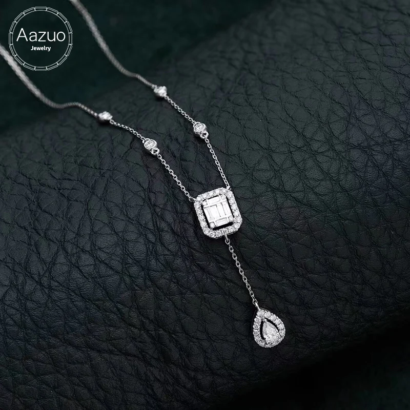 Aazuo, Настоящее 18 к белое золото, настоящее бриллиантовое ожерелье принцессы, модное ожерелье с подвеской для женщин, 18 дюймов, цепочка Au750