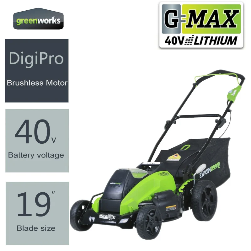 Greenworks 19-дюймовый 40V 800W Аккумуляторная электрическая газонокосилка Перезаряжаемые домашний триммер для парка лужайке Mickey Mouse beat