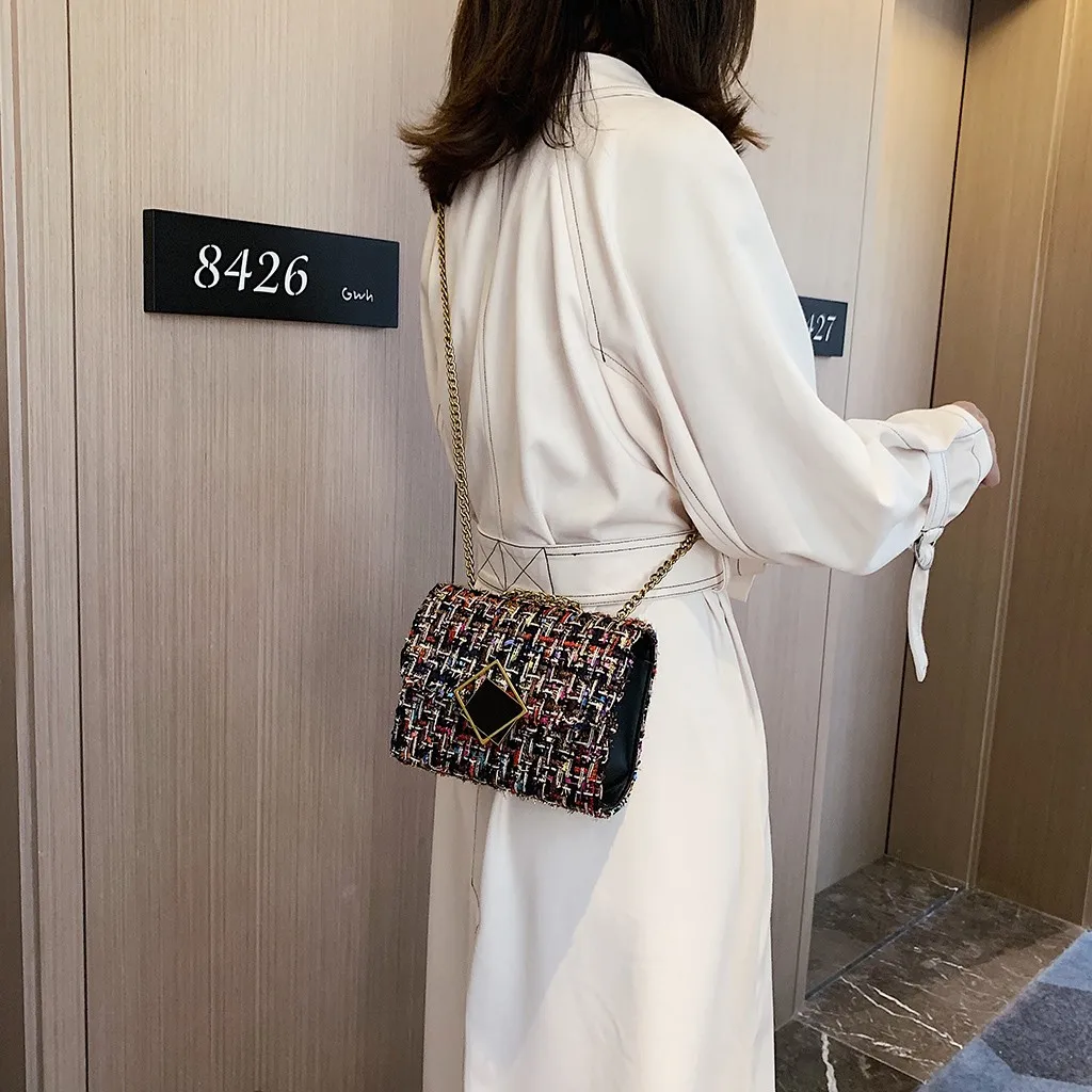 

Women Wool high quality Geometric pattern 2019 New Style Personality Single Shoulder Chain Wild Messenger Bag 10H