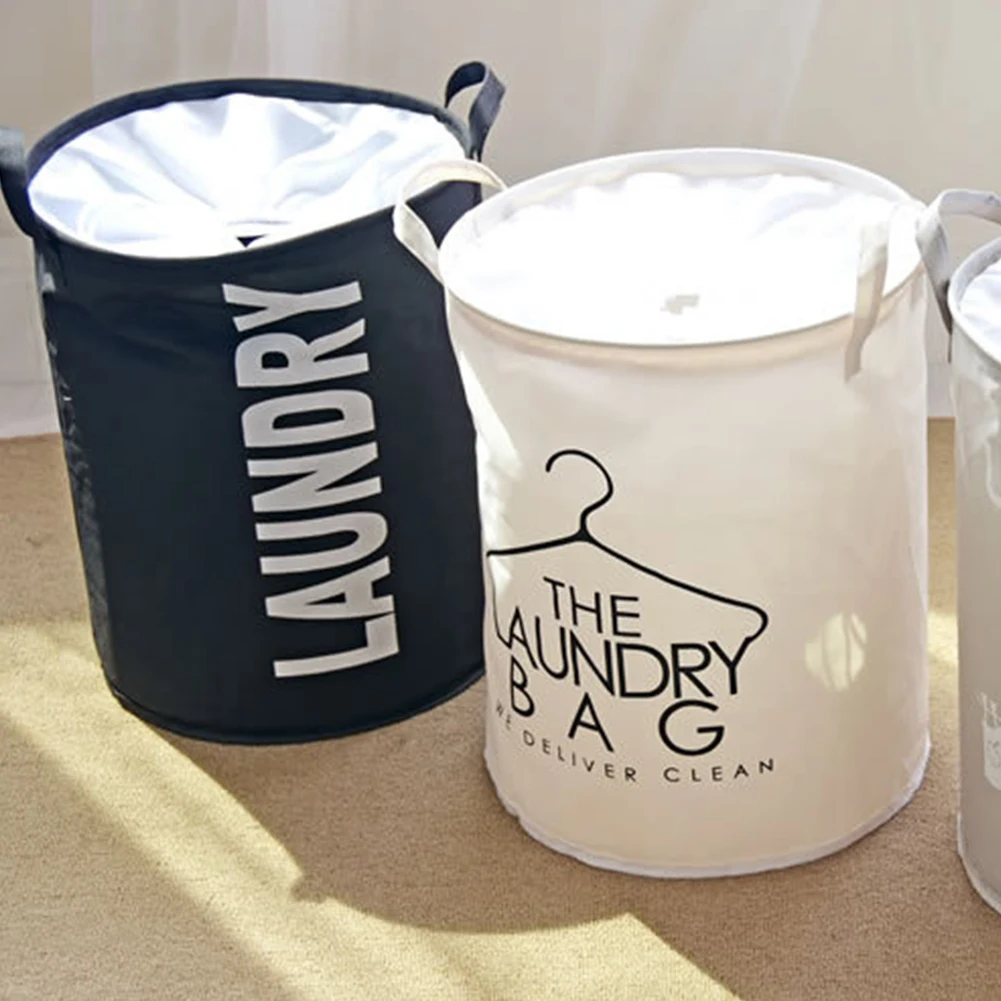 Laundry Basket Linen Cotton Bucket Organizer Durable Cylindrical Drawstring Home Supplies Storage