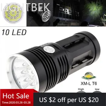 

LED Flashlight Waterproof Super Bright 3000LM 10x XML-T6 LEDFlash Light Torch Lamp with 3 Modes White Light for Hunting Fishing