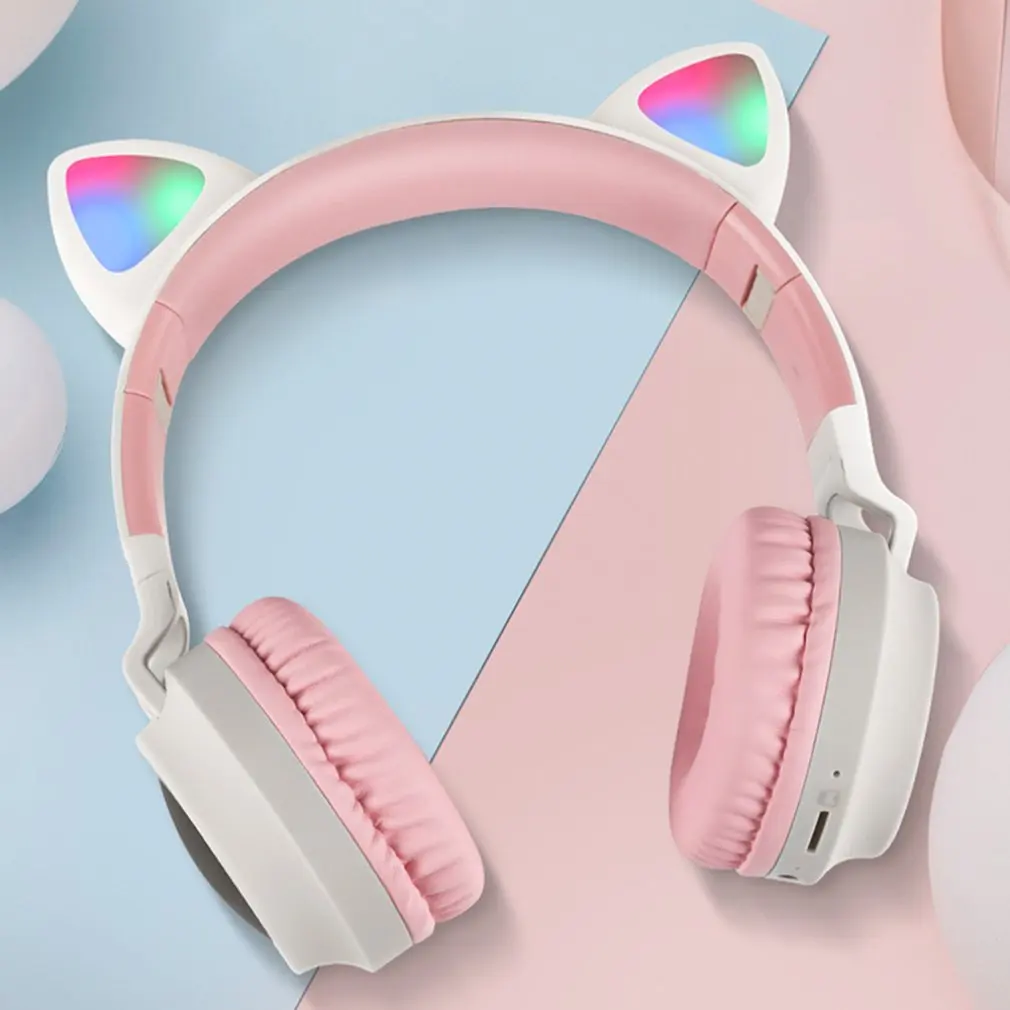 Cute Cat Ear Headset Wireless Headset Headphones 5 0 Bass Foldable Stereo Headphones Gaming Headphones For Cell Phone