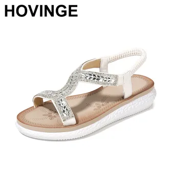 

HOVINGE Girls String Beads Women Sandals Summer Shoes 2019 White/Black Sandals Flip Flop Chaussures Femme Flats Sandals