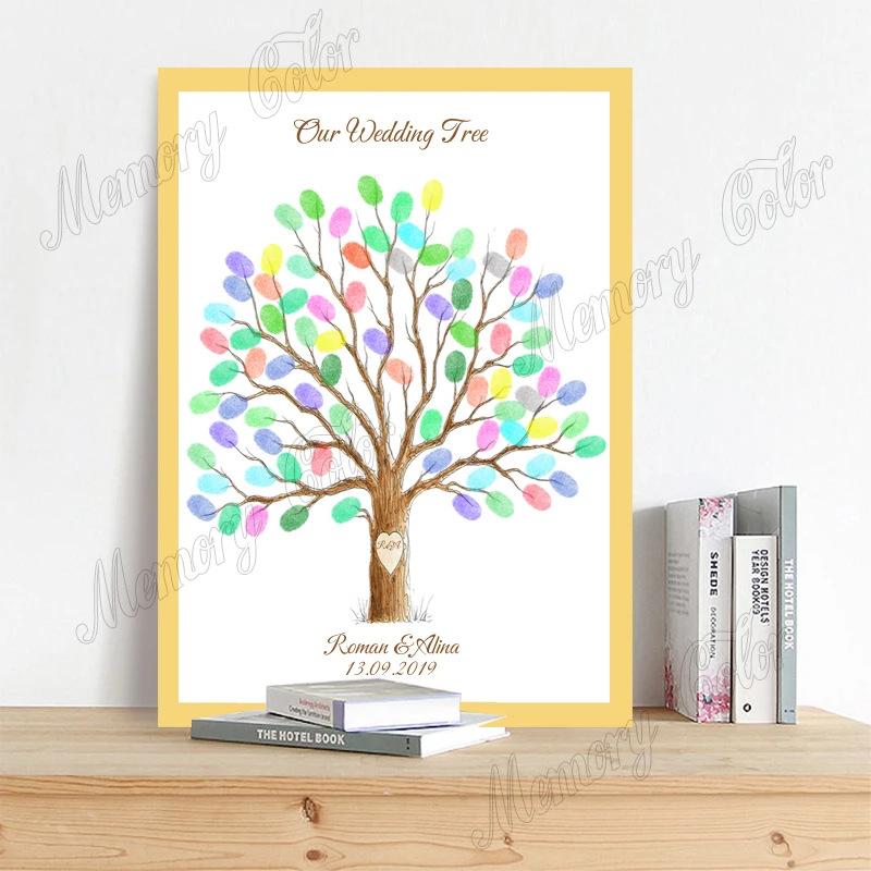 Personalized Wedding Guestbook Couple's Name Wedding Date Fingerprint DIY Painting Guestbook For Decoration Gift