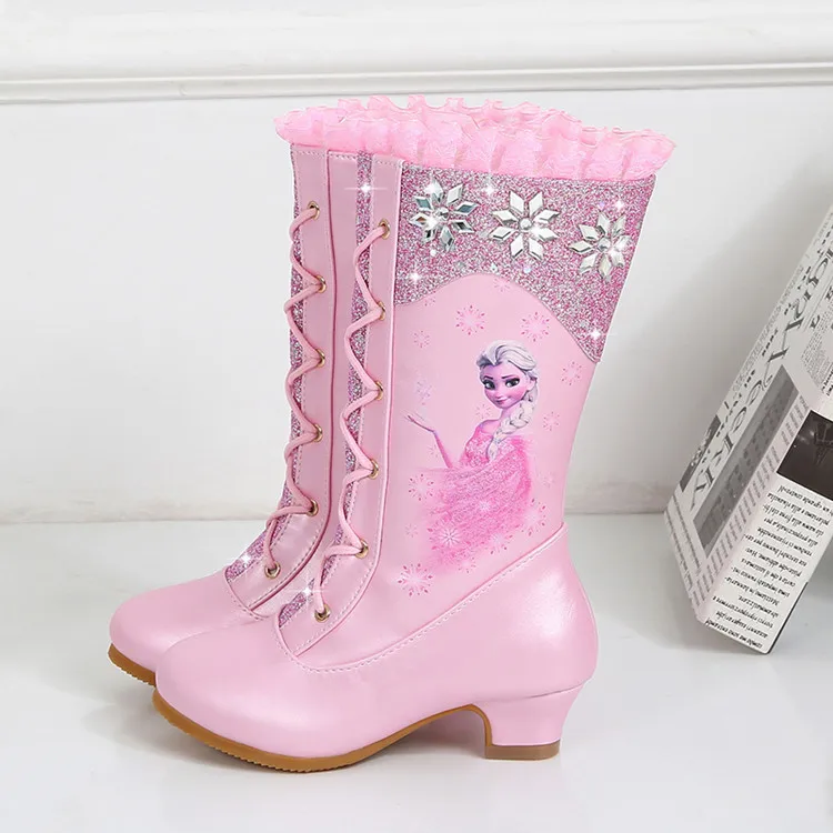 Милые детские резиновые сапоги зимние Мультяшные сапоги обувь для больших девочек длинные сапоги принцессы детская повседневная обувь популярные зимние сапоги для девочек - Цвет: Розовый