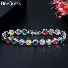 BeaQueen, модный серебряный цвет, 5 мм, Круглый CZ Кристалл, женские теннисные браслеты, много цветов, камень, установка цвета, ювелирные изделия B144