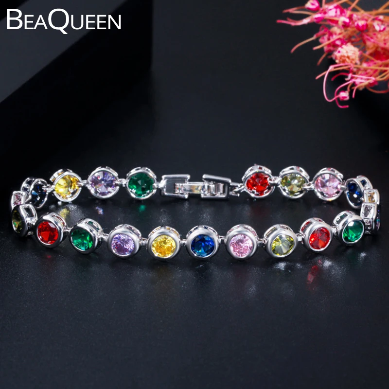 Женский браслет для тенниса BeaQueen Круглый серебряного цвета с фианитами 5 мм