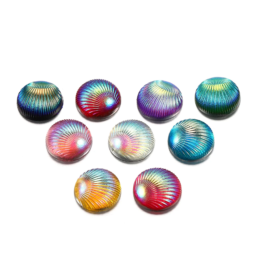

20Pcs 10mm Round Resin Rhinestone Shell Shape Flat Back Base Cabochons For DIY Jewelry Making Accessories Findings Supplies
