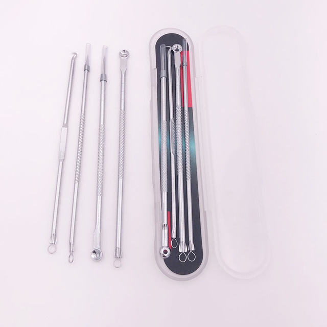 Gold 4pcs/set Blackhead Comedone Acne Pimple Belmish Extractor Vacuum Blackhead Remover Tool Spoon for Face Skin Care Tool
