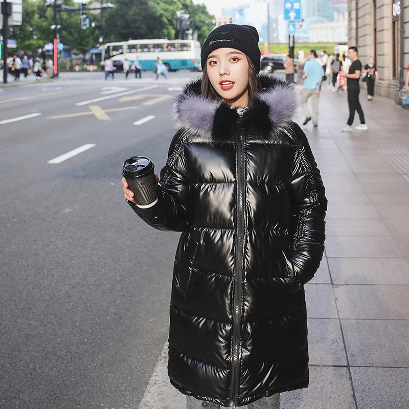 remarkable  New Fashion Waterproof Glossy Down Parkas Womens Winter Jackets Warm Big Fur Collar Windproof Ladie