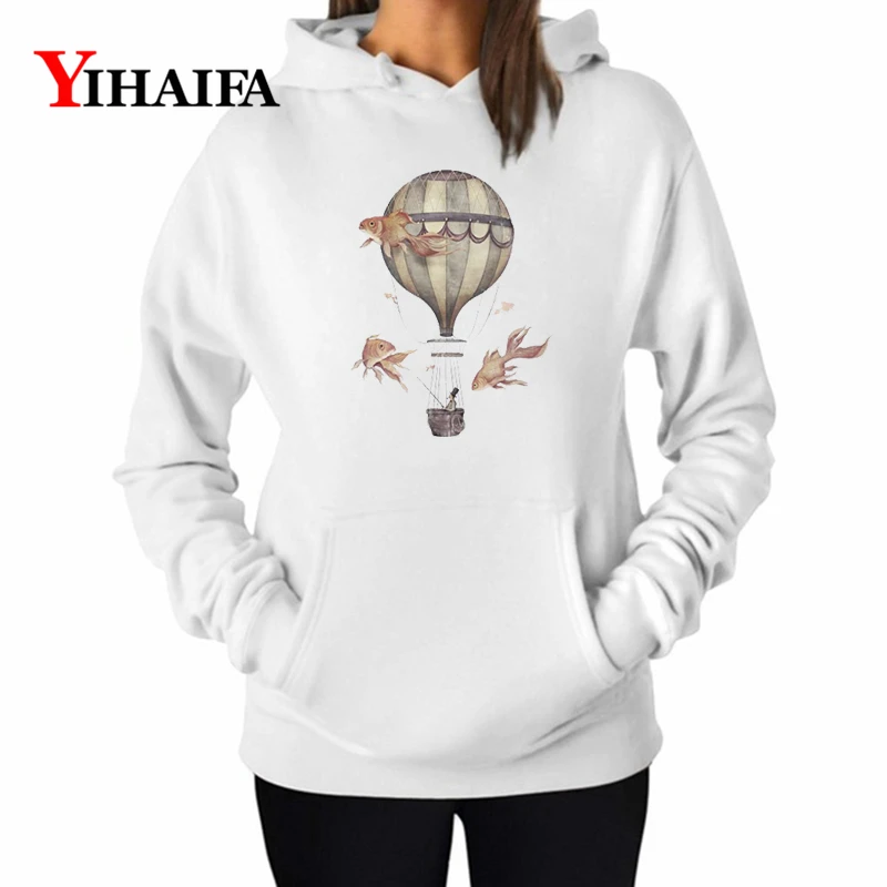 

YIHAIFA Women Hoodie Balloon Fish Printed itself Hoodies Casual Sweatshirt Blouse Tops