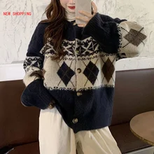 

Harajuku Y2k Knitwear Cardigan 2021 Autumn Winter Oversized Outwear Chic Vintage Weater Coat O-neck Long Sleeve Weater Jackets