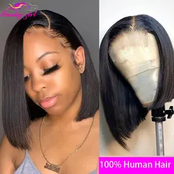 Short Bob Wig Brazilian Straight Human Hair Wigs Bob Lace Front Wigs For Women Pre-Plucked Lace Closure Wig Transparent Lace Wig