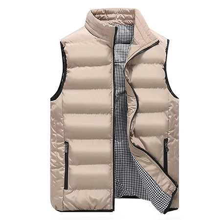 Хаки Мужской жилет без рукавов, мужские зимние повседневные пальто, мужской утепленный жилет с хлопковой подкладкой, мужской жилет размера плюс 5XL - Цвет: Хаки