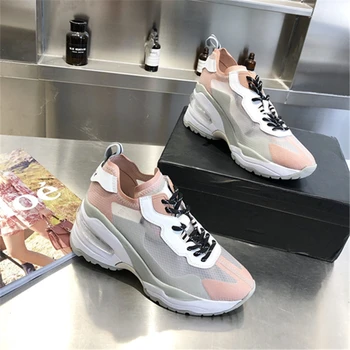 

Women's color matching running platform lace-up casual sports single shoes sports shoes comfortable high-top platform platform