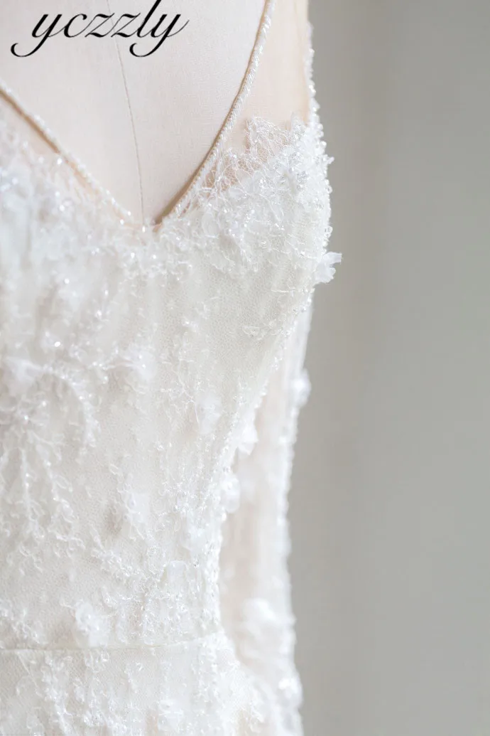 Vestidos De Noiva роскошное кружевное Хрустальная Русалочка с v-образным вырезом и длинными рукавами, свадебное платье со съемным шлейфом, платье для невесты W37