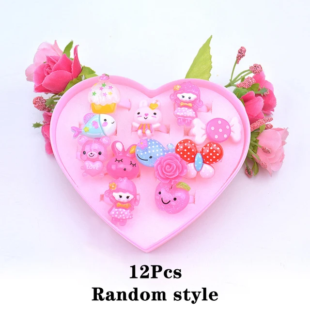 12/24/36Pcs Kids Girls Makeup Jewelry DIY Rings Toy Flower Cartoon Crystal Jewelry Children Princess Rings Decor Girl Gift 3