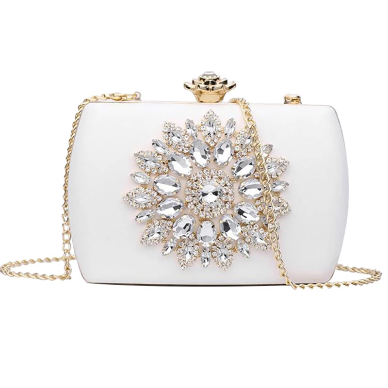 Crystal Clutch Bag for Women White 