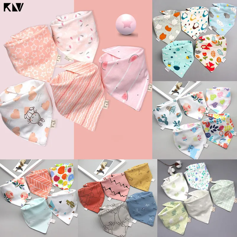 

KLV 5 Pcs/Pack Cotton Cartoon Baby Feeding Bibs Safe Soft Infant Scarf Kid Towel Boys Girls Bandana Saliva Triangle Dribble Bib