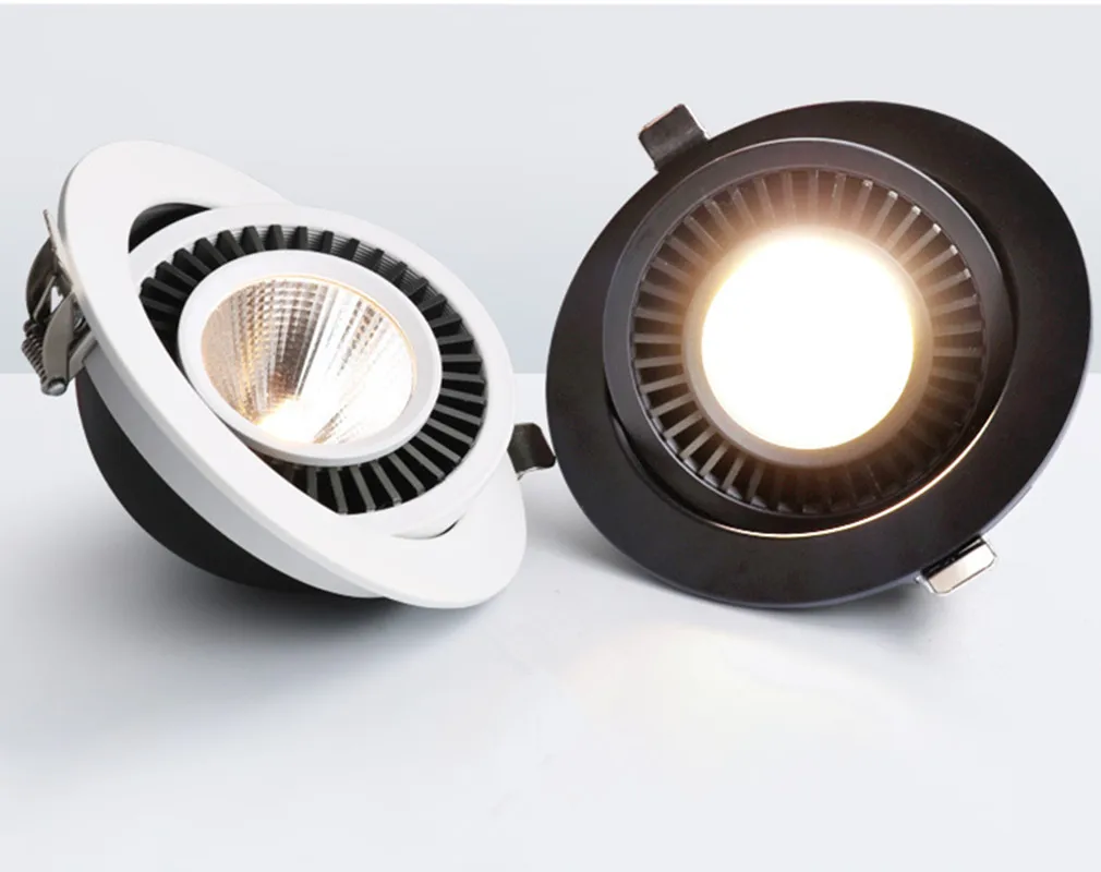 Led downlight recessed ceiling spotlight round embedded dimmable 12W 15W light source 360 &deg; adjustable COB ceiling spot backlight lobby bedroom