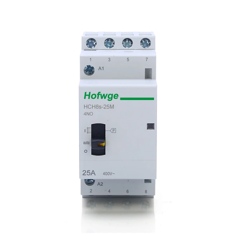 HCH8s-25M 4P 16A 20A 25A 24V 110V 220V Din Rail Household AC Modular Contactor With Manual Control Switch 4NO 2NO2NC or 4NC