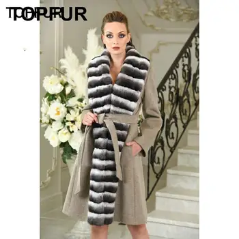 

TOPFUR Women Real Fur Coat Luxury Cashmere Fur Coat With Long Rex Rabbit Fur High Quality New Style Woolen Fur Coat Hot