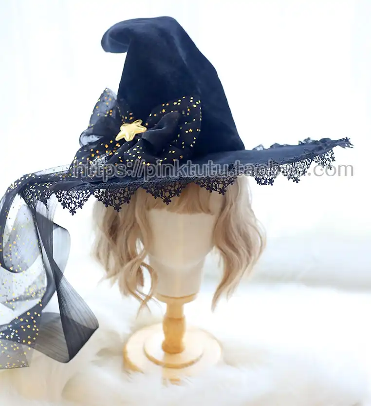 少女のヴィンテージ日本の深い黒ゴシックロリータハロウィン魔女帽子帽子の小道具はパーティー黒スターレースちょう結びトップハット Costume Accessories Aliexpress